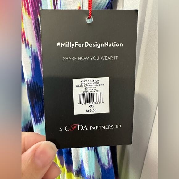 NWT $68 MILLY for DesigNation Watercolor Romper, Size XS, Sleeveless, Colorful - Picture 6 of 8